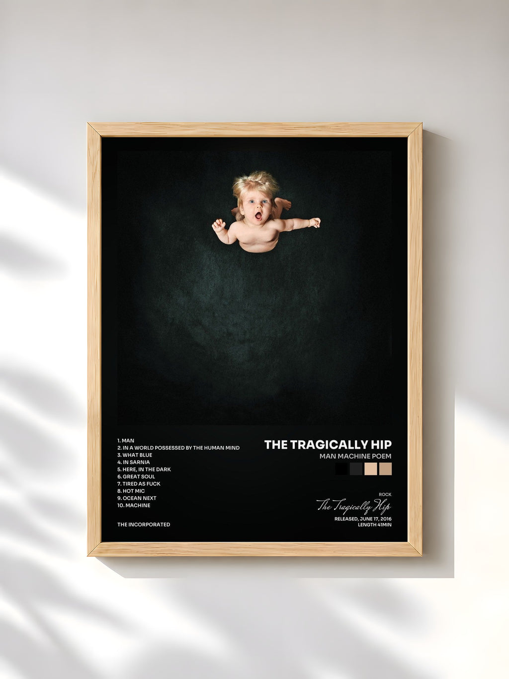 #bois Tableau de l'album Man Machine Poem de The Tragically Hip, cadre en bois brut, imprimé et encadré en France