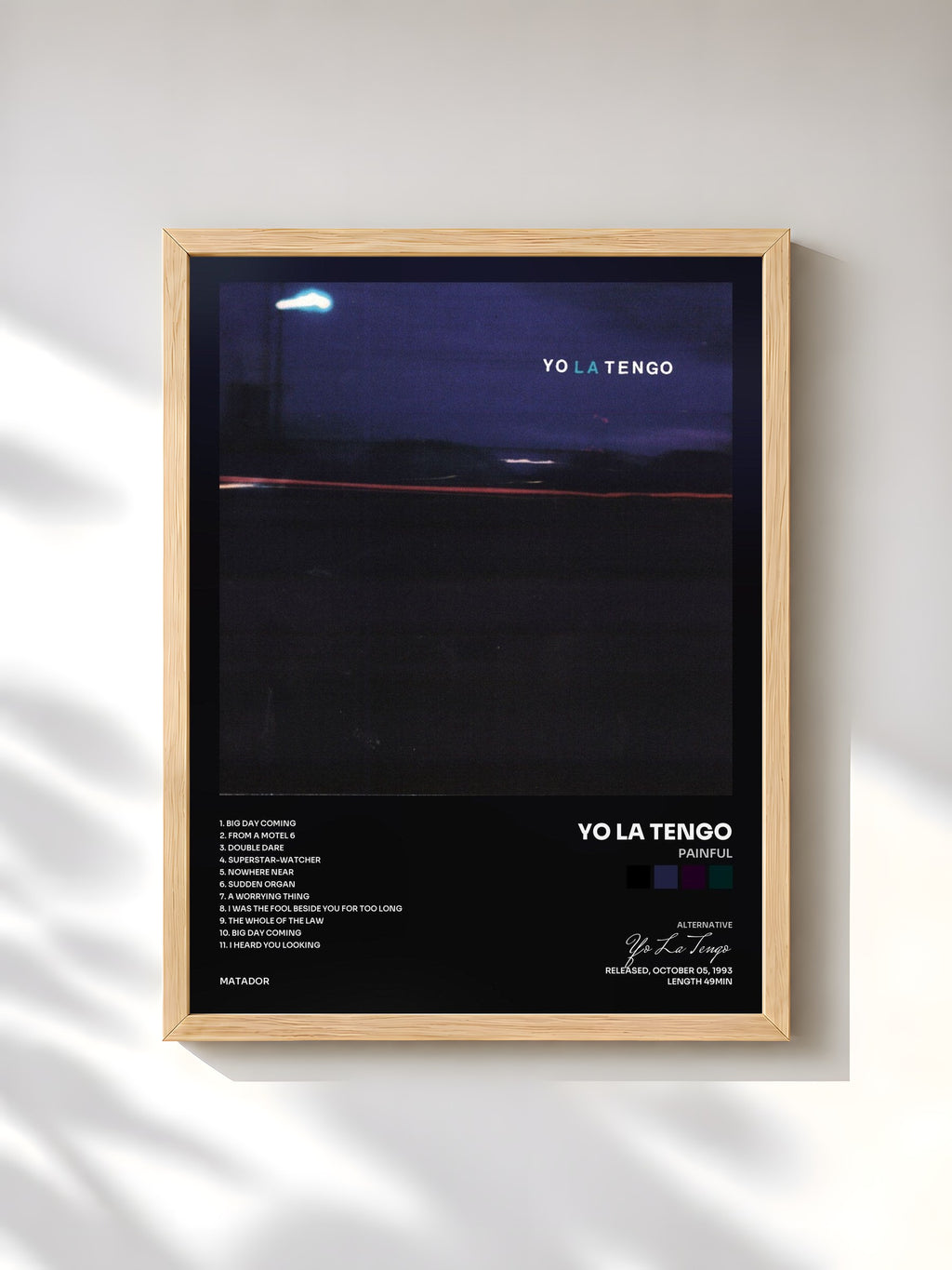 #bois Tableau de l'album Painful de Yo La Tengo, cadre en bois brut, imprimé et encadré en France