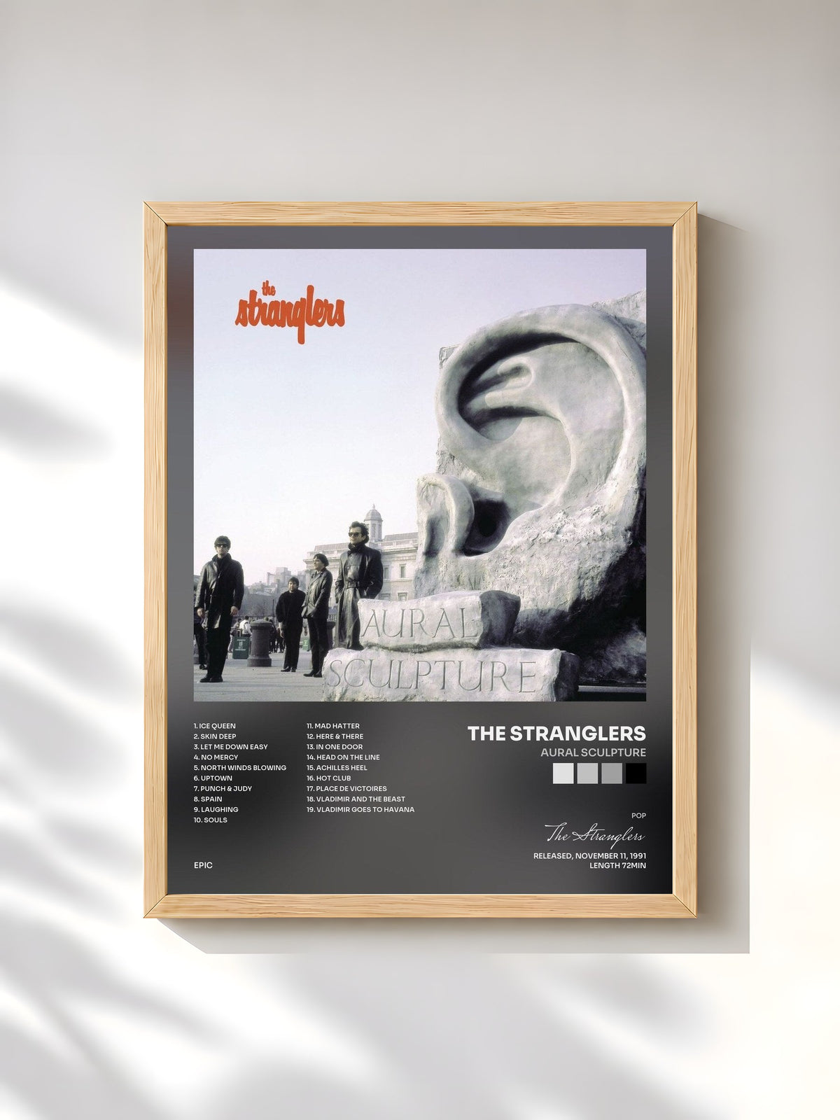 #bois Tableau de l'album Aural Sculpture de The Stranglers, cadre en bois brut, imprimé et encadré en France