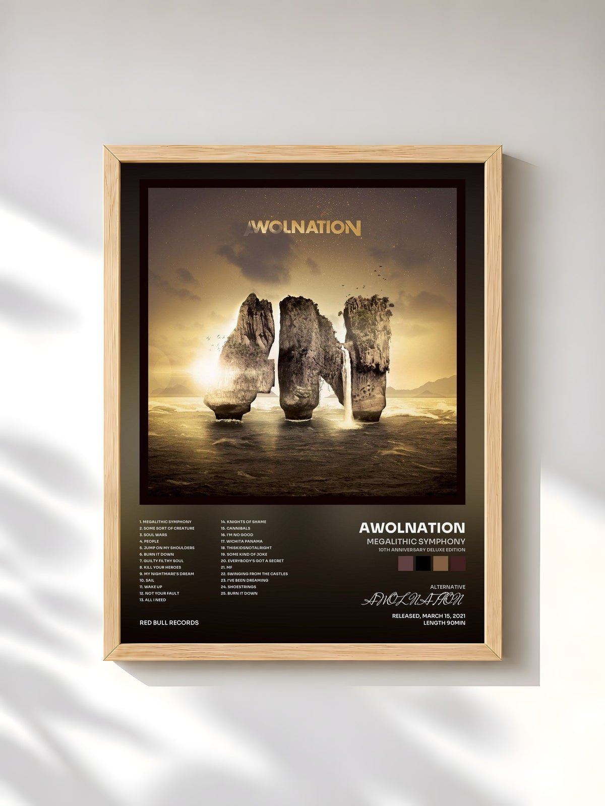 #bois Tableau de l'album Megalithic Symphony (10th Anniversary Deluxe Edition) de AWOLNATION, cadre en bois brut, imprimé et encadré en France