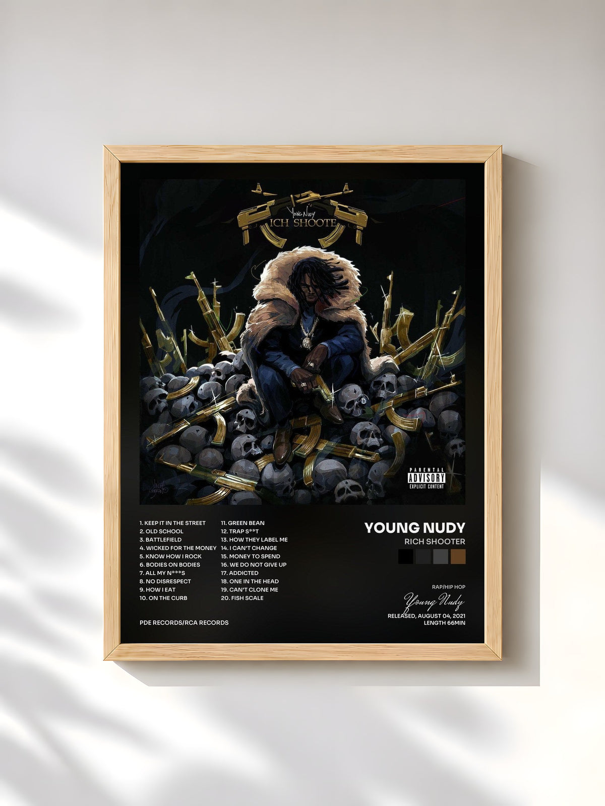 #bois Tableau de l'album Rich Shooter de Young Nudy, cadre en bois brut, imprimé et encadré en France