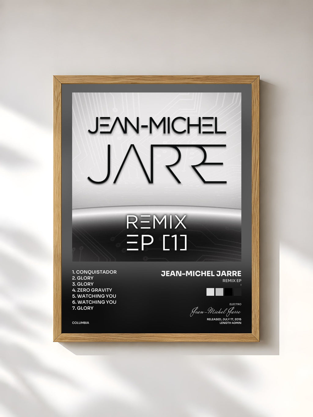 #bois Tableau de l'album Remix EP (I) de Jean-Michel Jarre, cadre en bois brut, imprimé et encadré en France