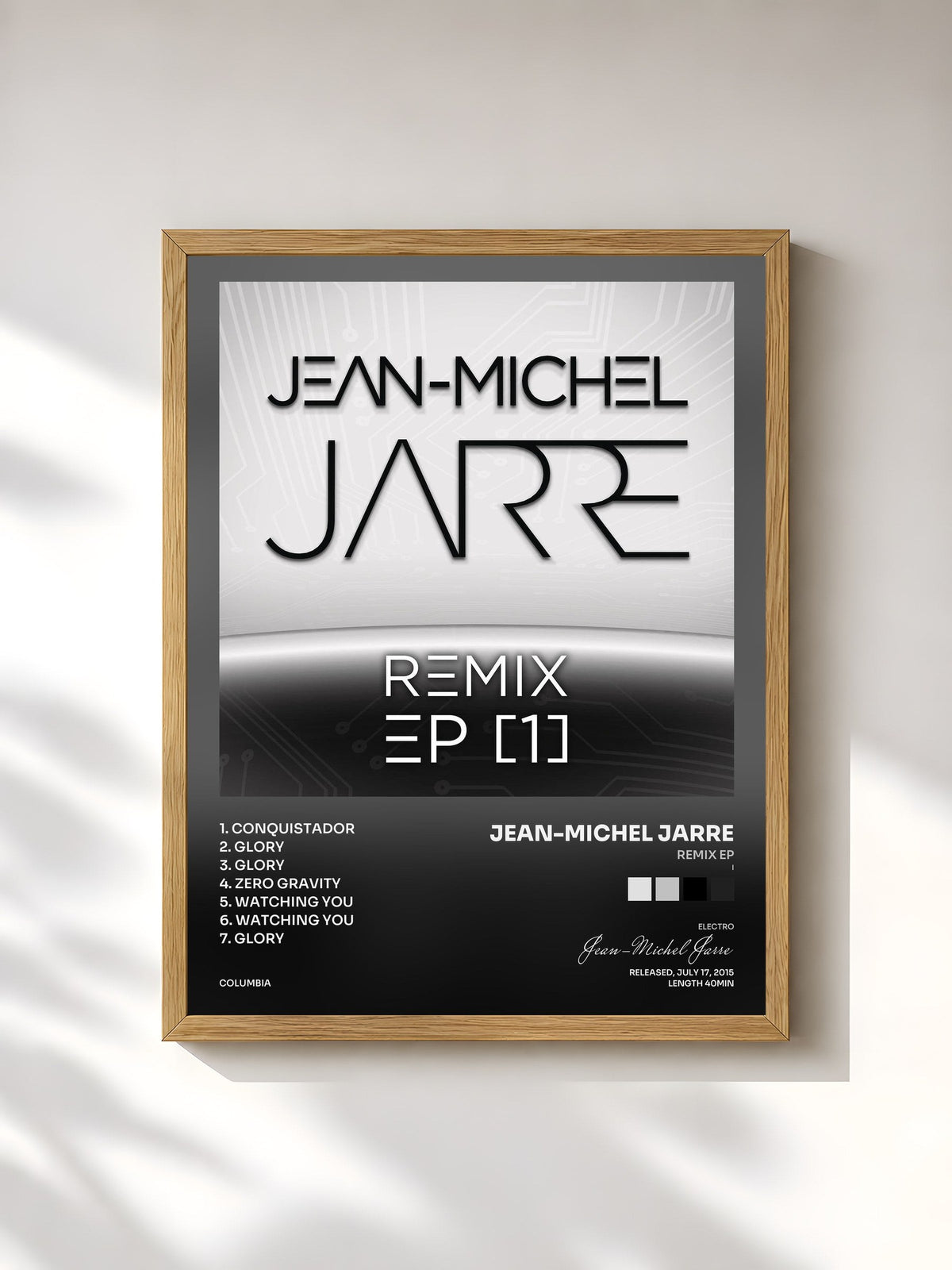 #bois Tableau de l'album Remix EP (I) de Jean-Michel Jarre, cadre en bois brut, imprimé et encadré en France