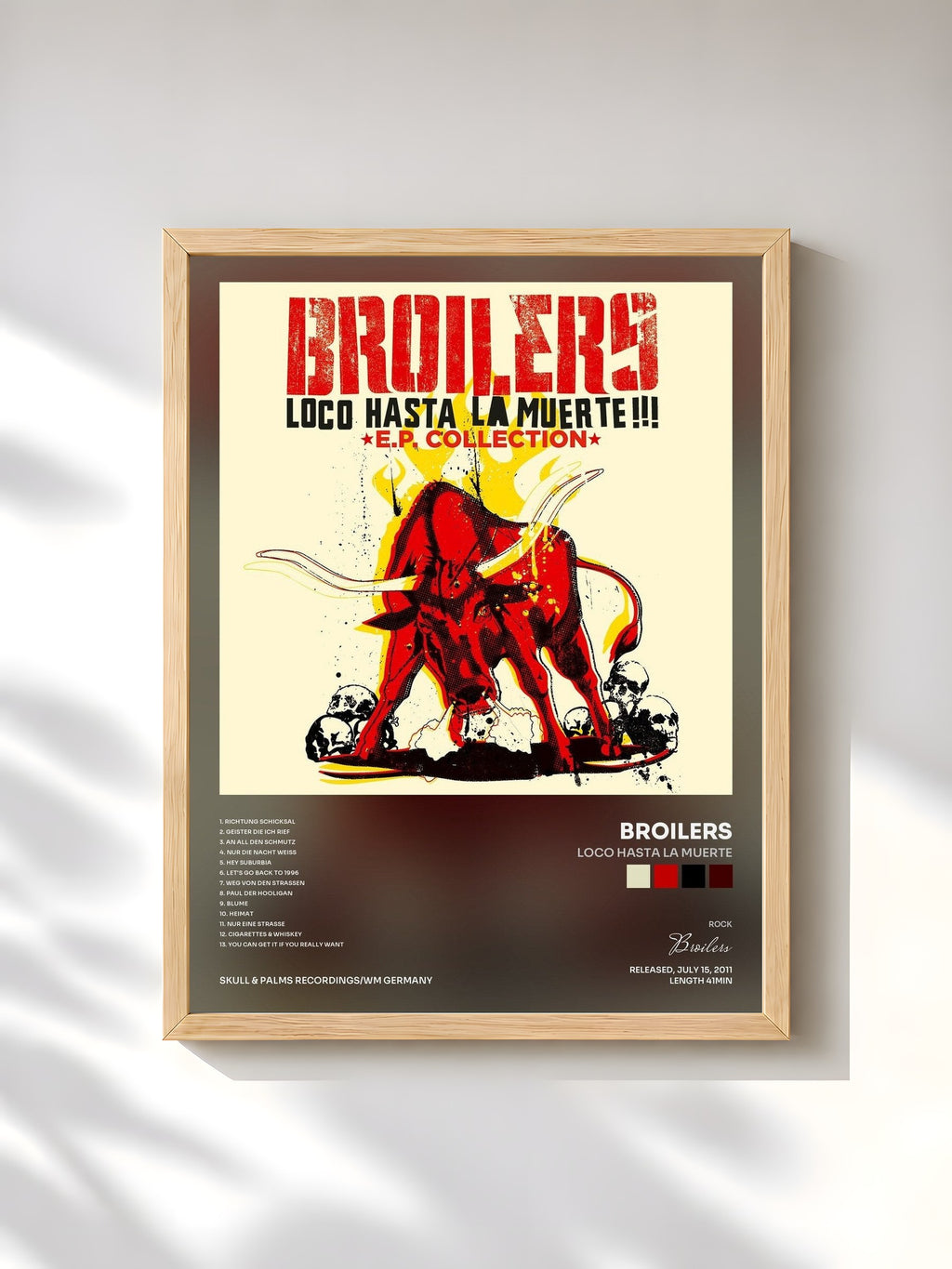 #bois Tableau de l'album Loco Hasta La Muerte de Broilers, cadre en bois brut, imprimé et encadré en France