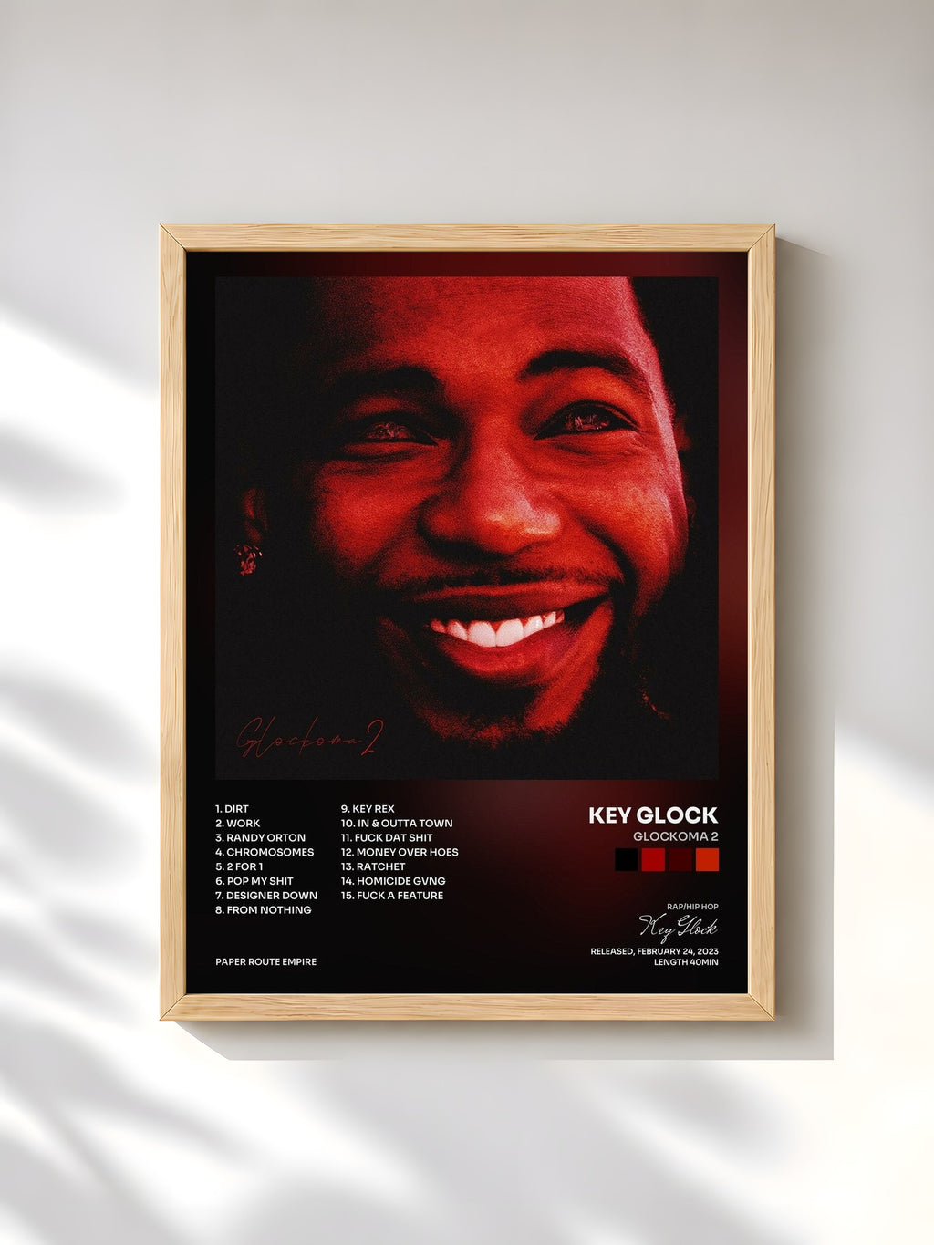 #bois Tableau de l'album Glockoma 2 de Key Glock, cadre en bois brut, imprimé et encadré en France