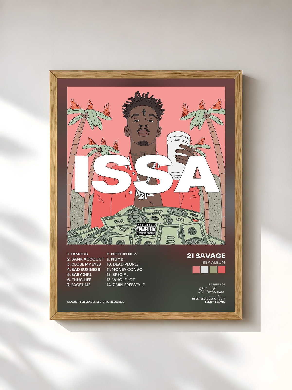#bois Tableau de l'album Issa Album de 21 Savage, cadre en bois brut, imprimé et encadré en France