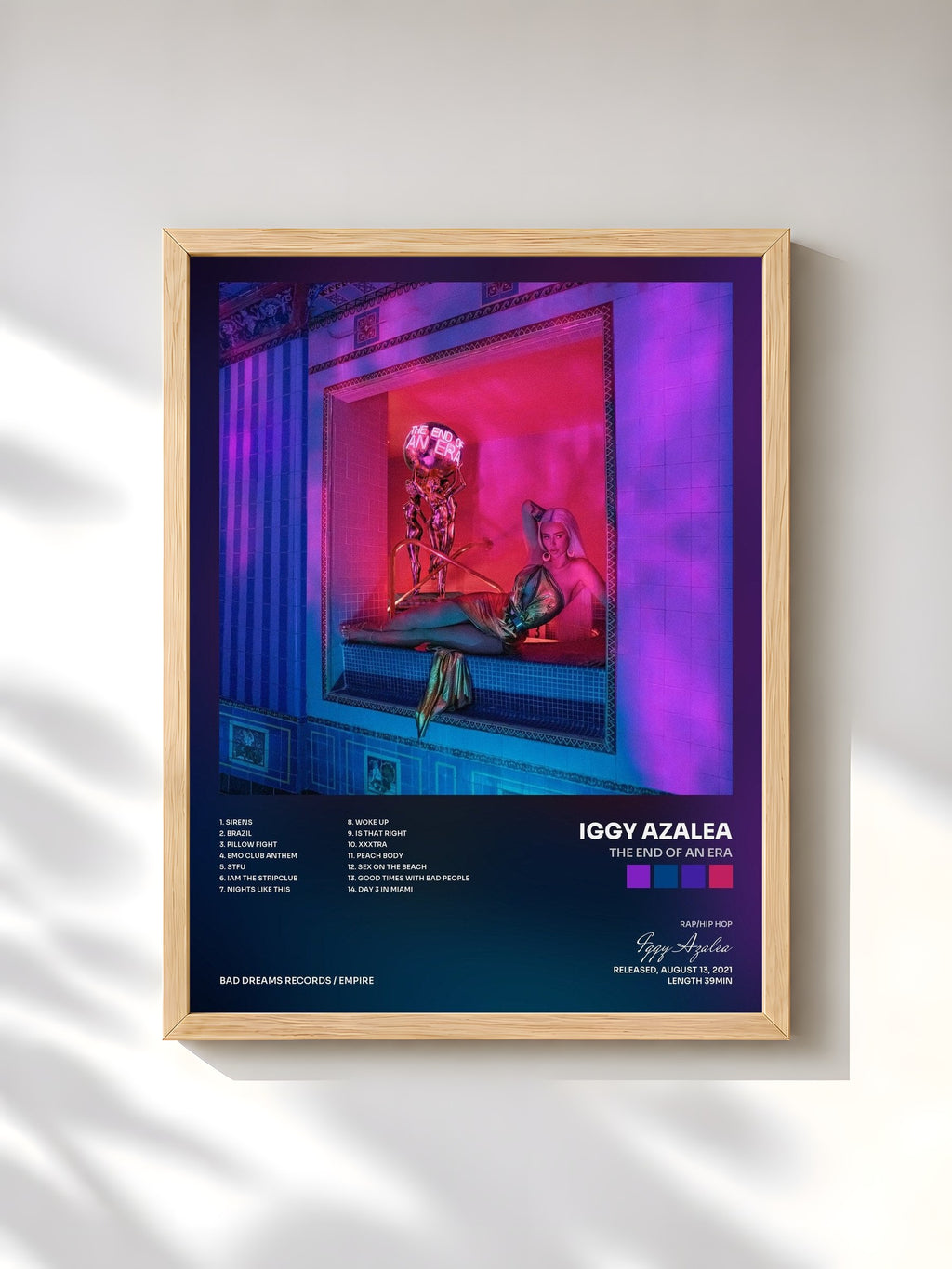 #bois Tableau de l'album The End of an Era de Iggy Azalea, cadre en bois brut, imprimé et encadré en France