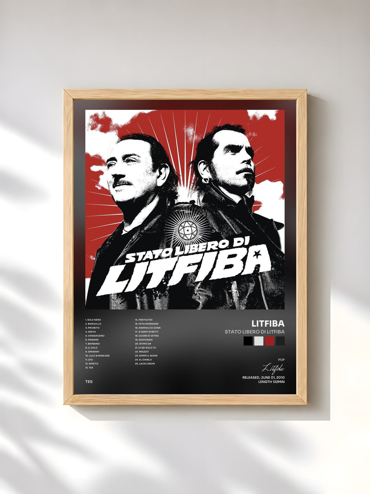 #bois Tableau de l'album Stato Libero Di Litfiba de Litfiba, cadre en bois brut, imprimé et encadré en France