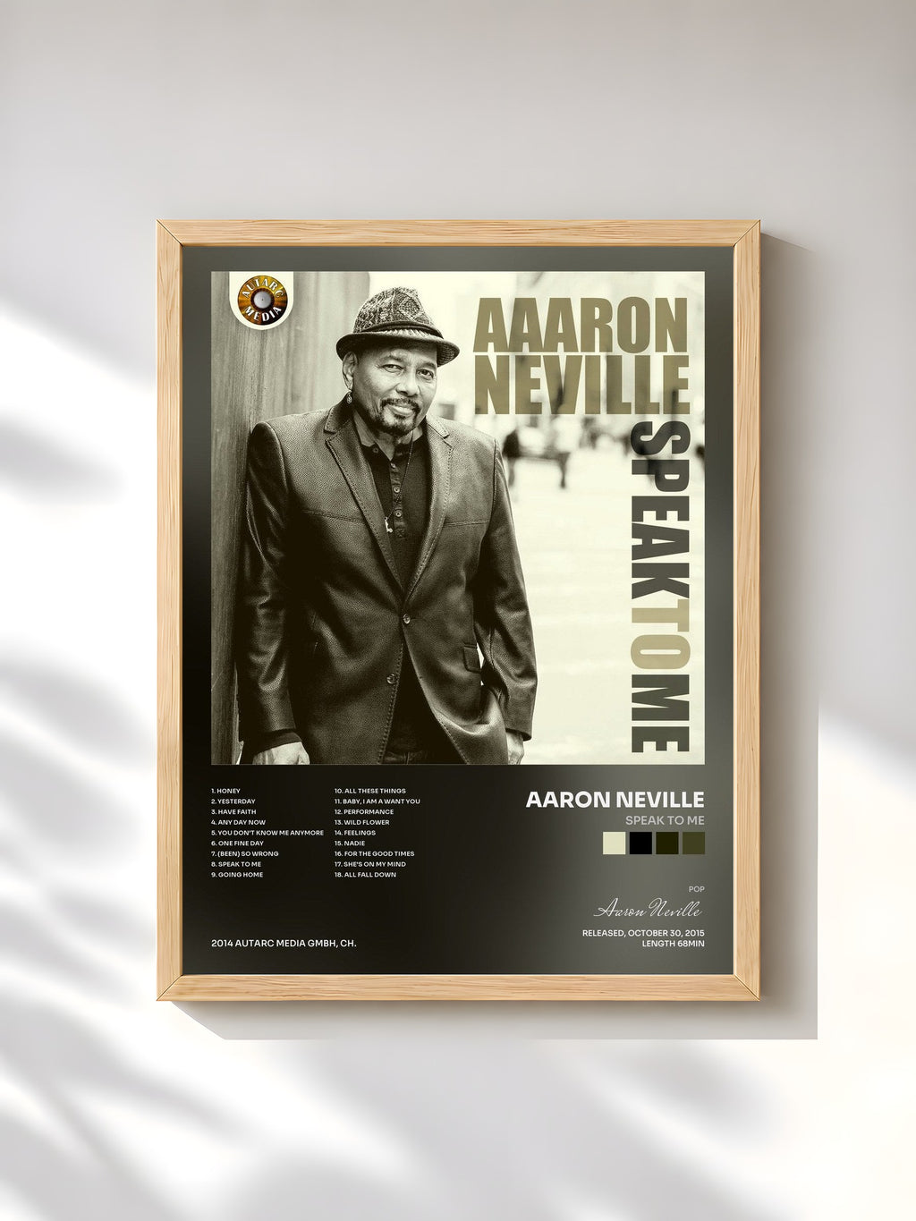 #bois Tableau de l'album Speak to Me de Aaron Neville, cadre en bois brut, imprimé et encadré en France