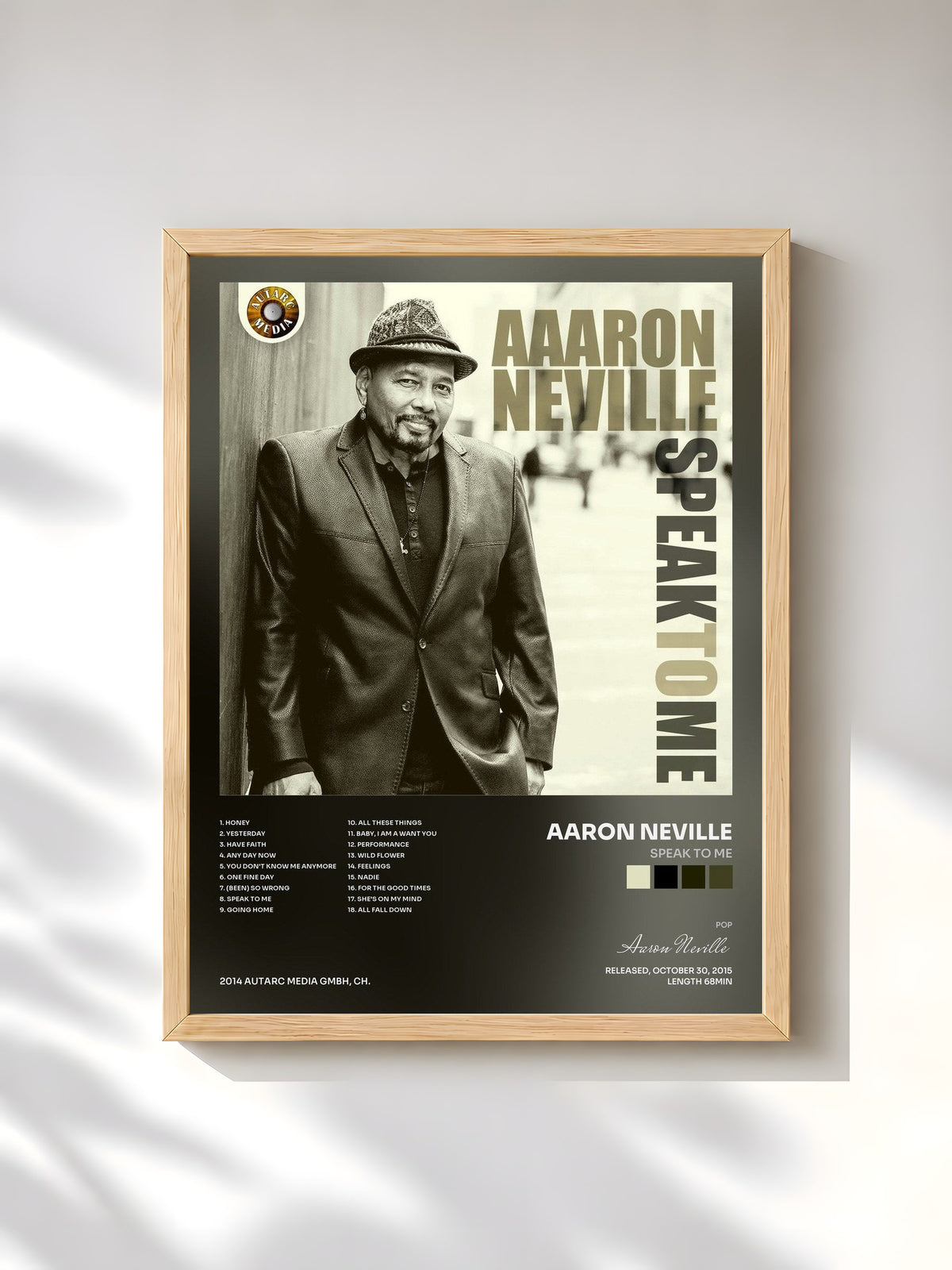 #bois Tableau de l'album Speak to Me de Aaron Neville, cadre en bois brut, imprimé et encadré en France