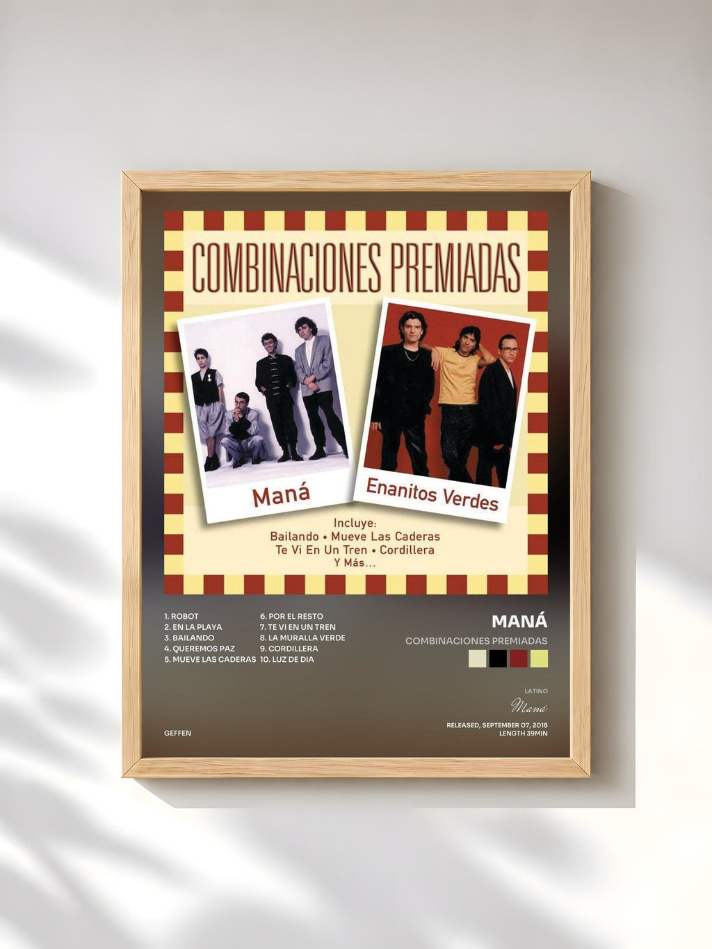 #bois Tableau de l'album Combinaciones Premiadas de Maná, cadre en bois brut, imprimé et encadré en France