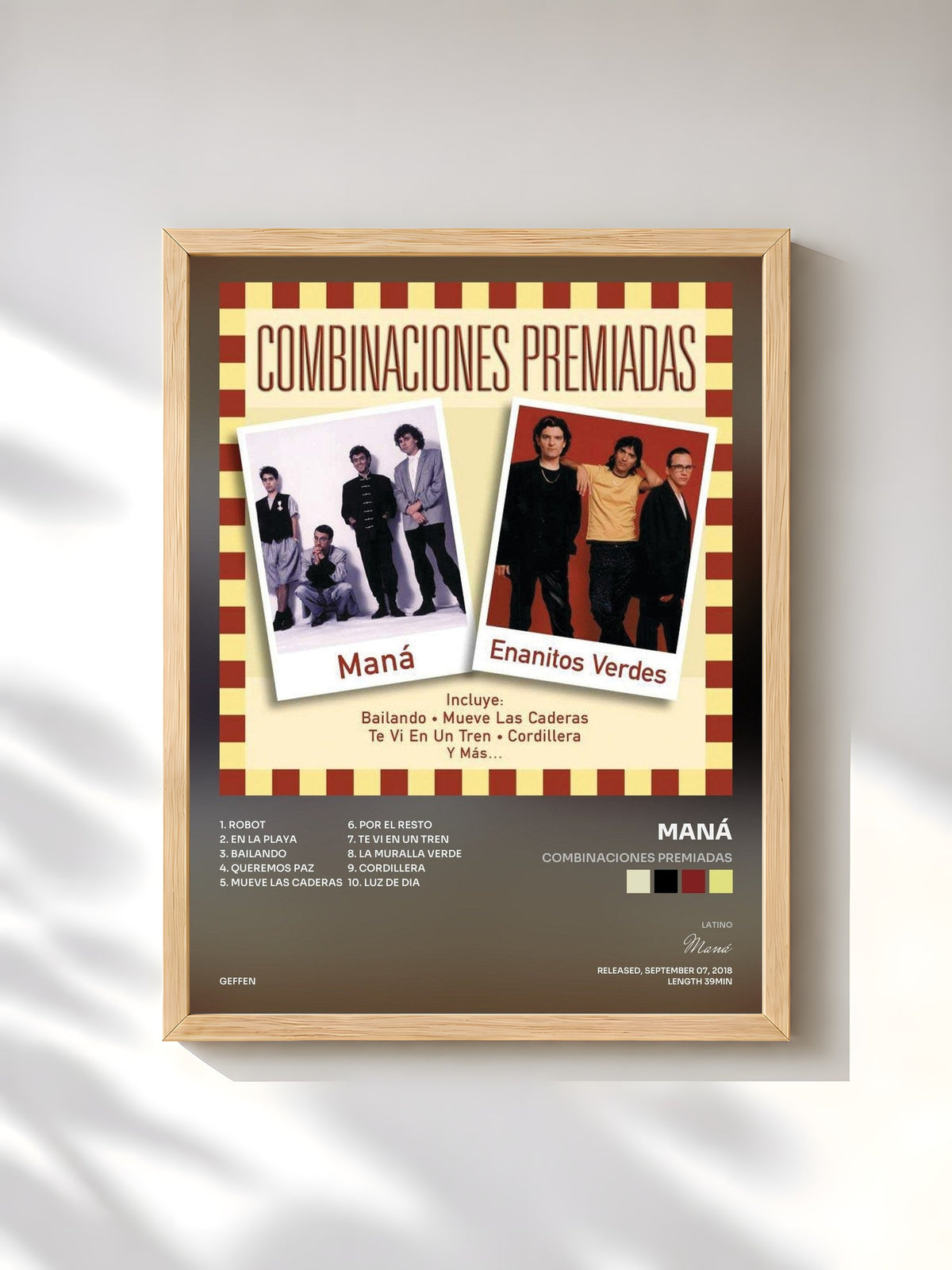 #bois Tableau de l'album Combinaciones Premiadas de Maná, cadre en bois brut, imprimé et encadré en France