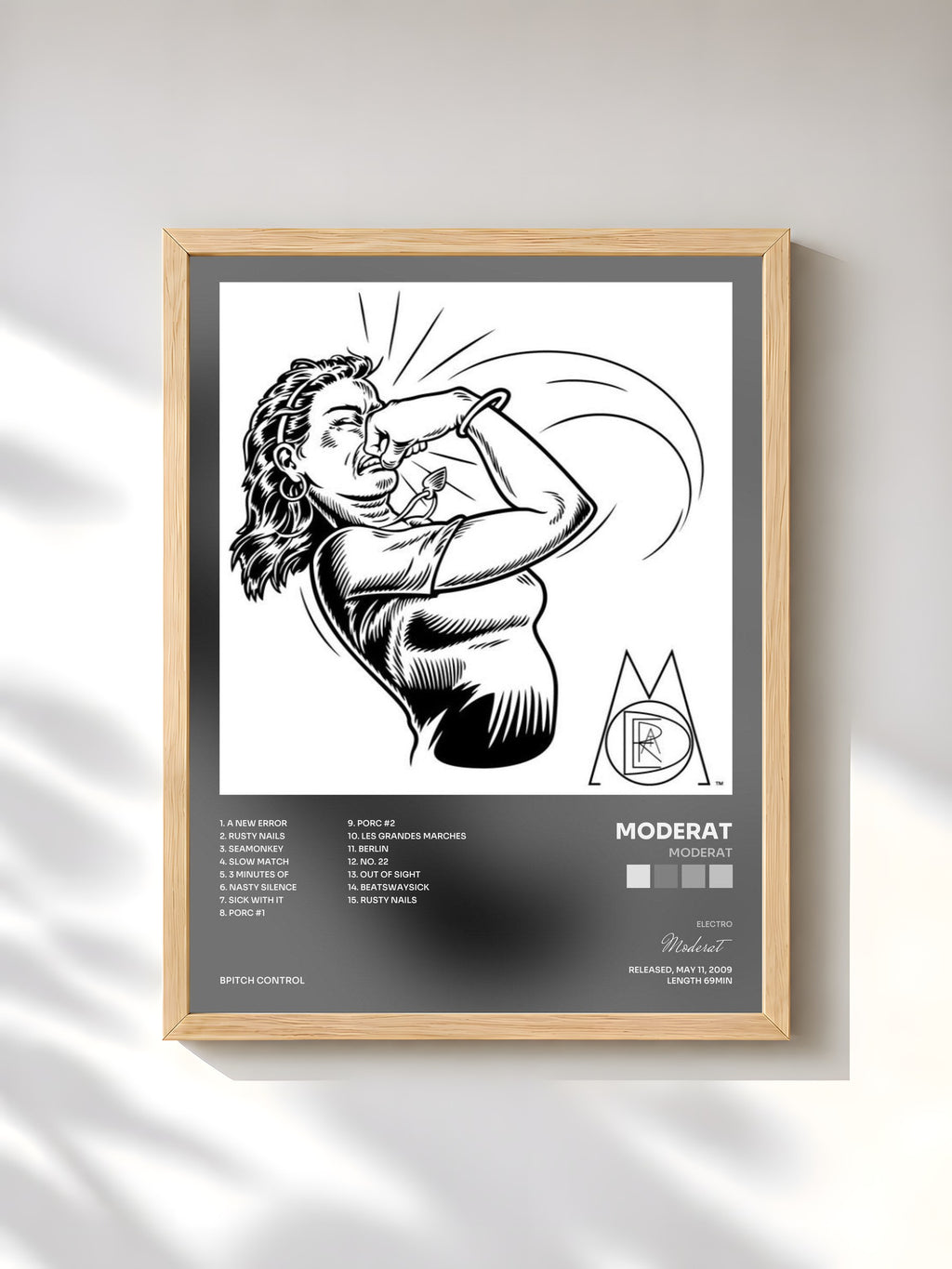 #bois Tableau de l'album Moderat de Moderat, cadre en bois brut, imprimé et encadré en France