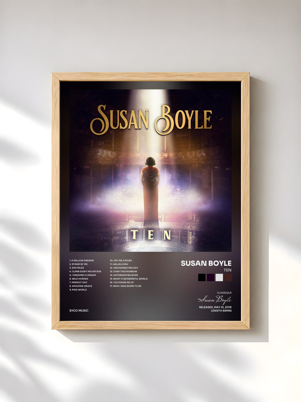 #bois Tableau de l'album TEN de Susan Boyle, cadre en bois brut, imprimé et encadré en France