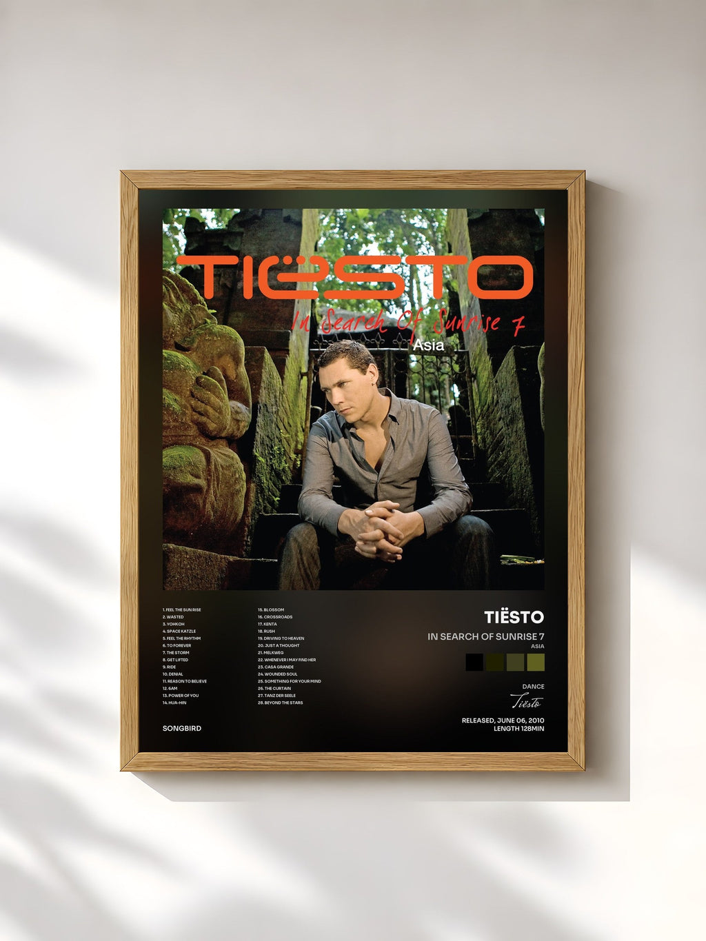 #bois Tableau de l'album In Search of Sunrise 7 (Asia) mixed by Tiësto de Tiësto, cadre en bois brut, imprimé et encadré en France