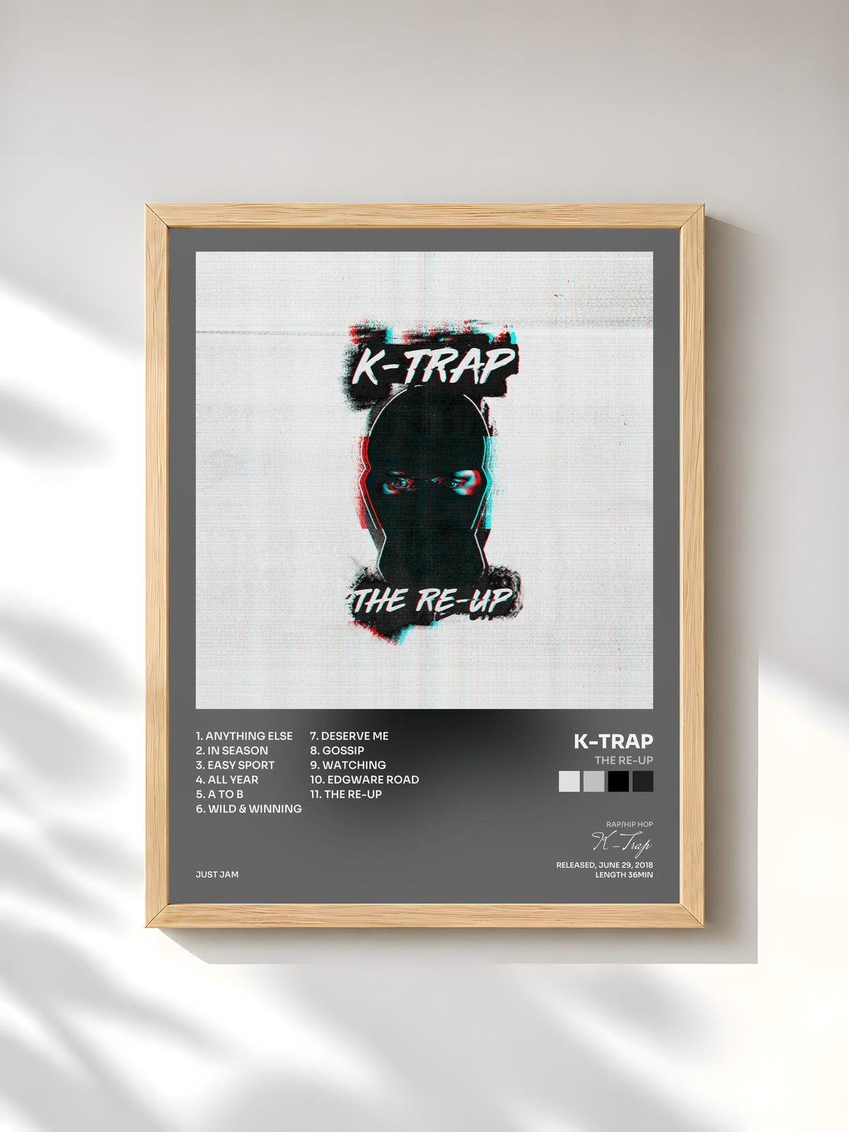 #bois Tableau de l'album The Re-Up de K-Trap, cadre en bois brut, imprimé et encadré en France