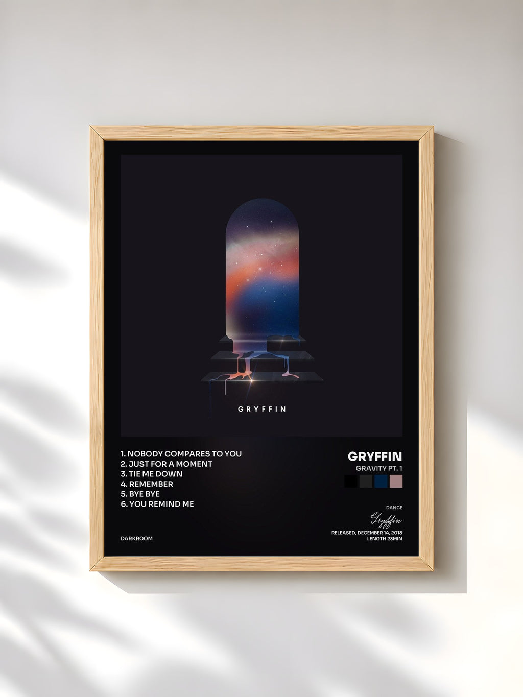 #bois Tableau de l'album Gravity Pt. 1 de Gryffin, cadre en bois brut, imprimé et encadré en France