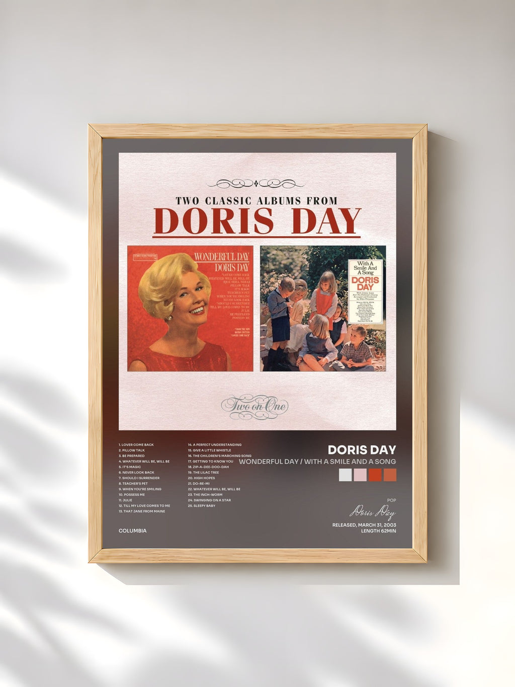 #bois Tableau de l'album Wonderful Day / With A Smile And A Song de Doris Day, cadre en bois brut, imprimé et encadré en France