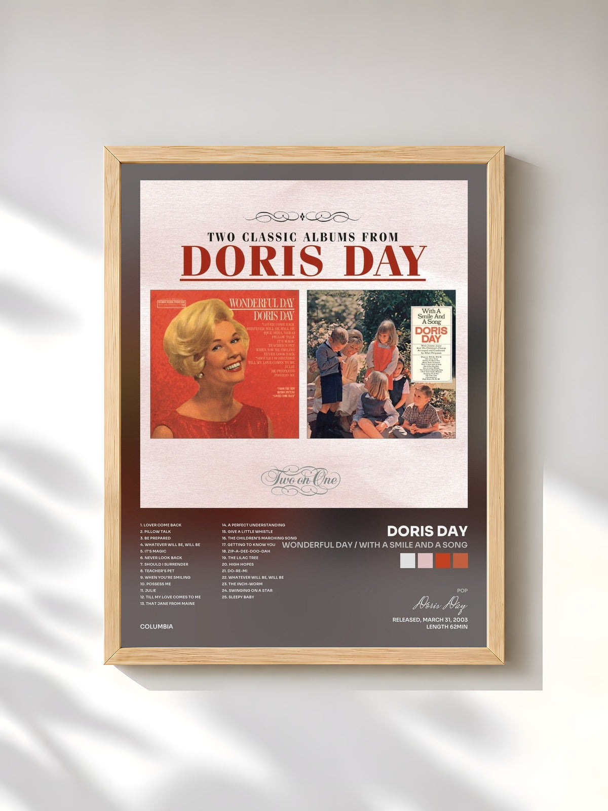 #bois Tableau de l'album Wonderful Day / With A Smile And A Song de Doris Day, cadre en bois brut, imprimé et encadré en France