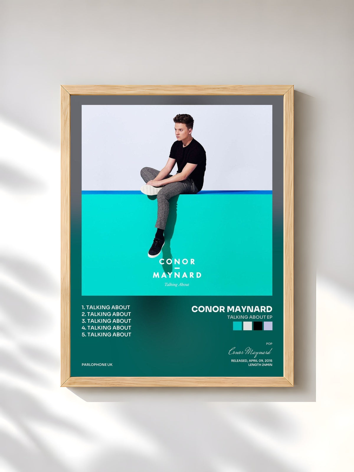 #bois Tableau de l'album Talking About EP de Conor Maynard, cadre en bois brut, imprimé et encadré en France