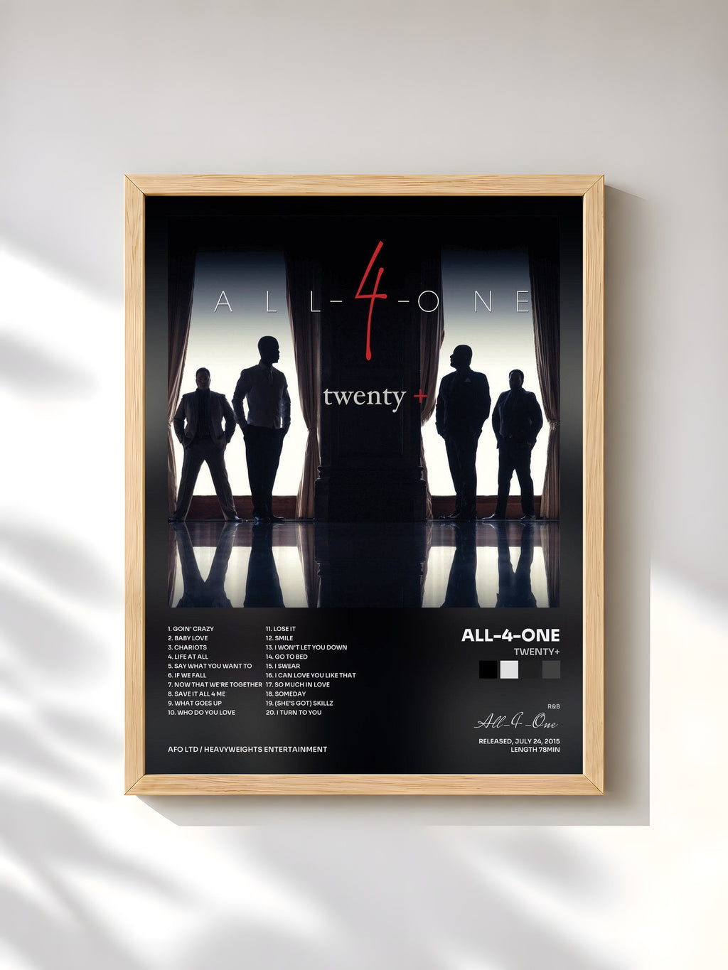 #bois Tableau de l'album Twenty+ de All-4-One, cadre en bois brut, imprimé et encadré en France