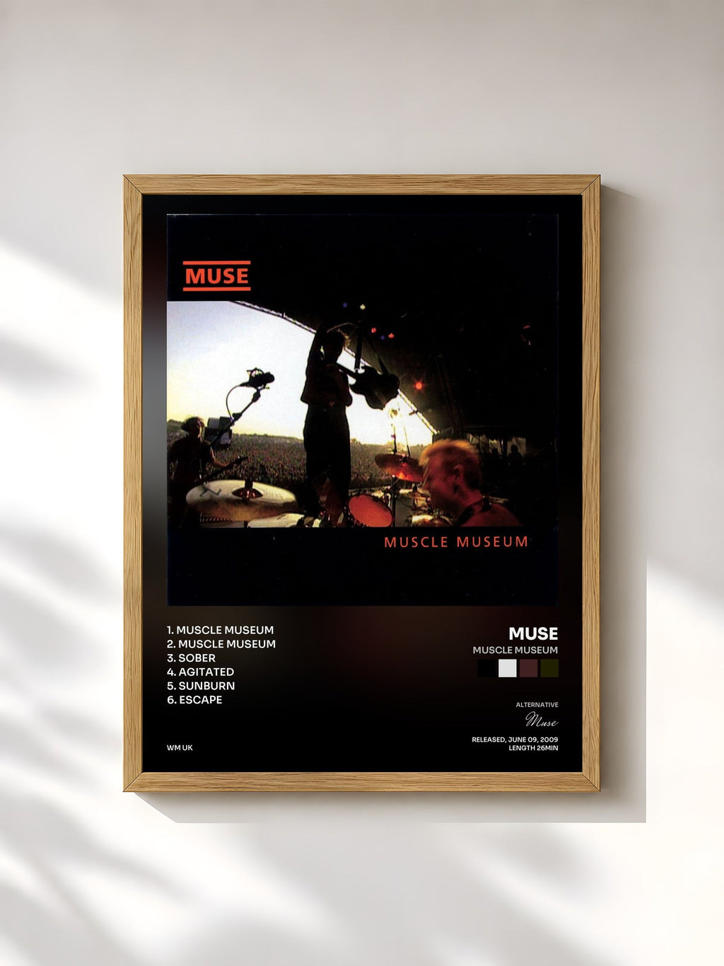 #bois Tableau de l'album Muscle Museum de Muse, cadre en bois brut, imprimé et encadré en France