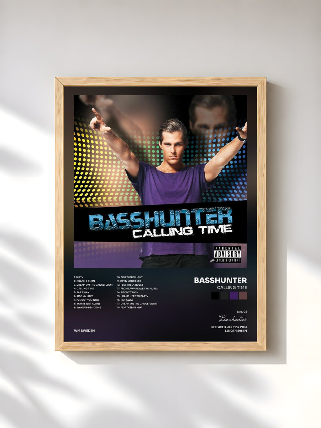 #bois Tableau de l'album Calling Time de Basshunter, cadre en bois brut, imprimé et encadré en France