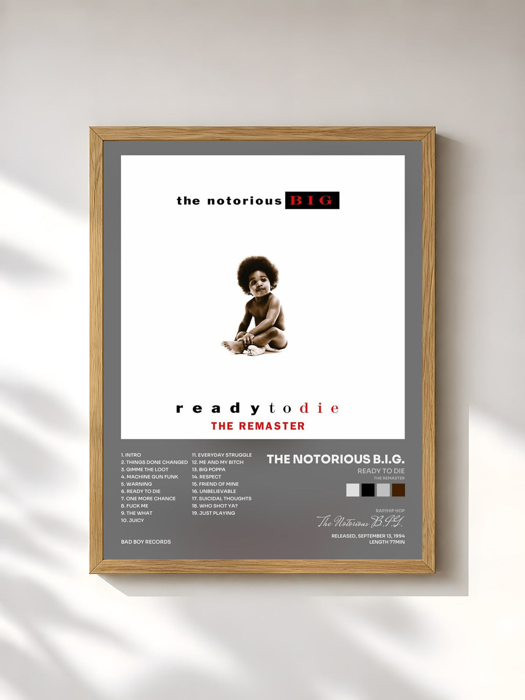 #bois Tableau de l'album Ready to Die (The Remaster) de The Notorious B.I.G., cadre en bois brut, imprimé et encadré en France