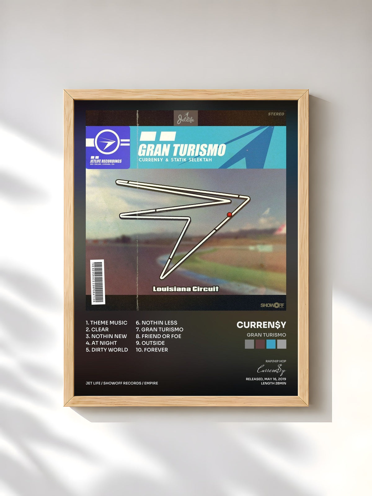 #bois Tableau de l'album Gran Turismo de Curren$y, cadre en bois brut, imprimé et encadré en France