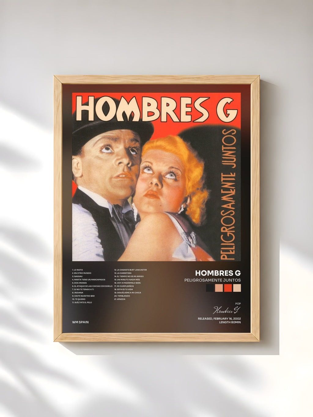 #bois Tableau de l'album Peligrosamente Juntos de Hombres G, cadre en bois brut, imprimé et encadré en France