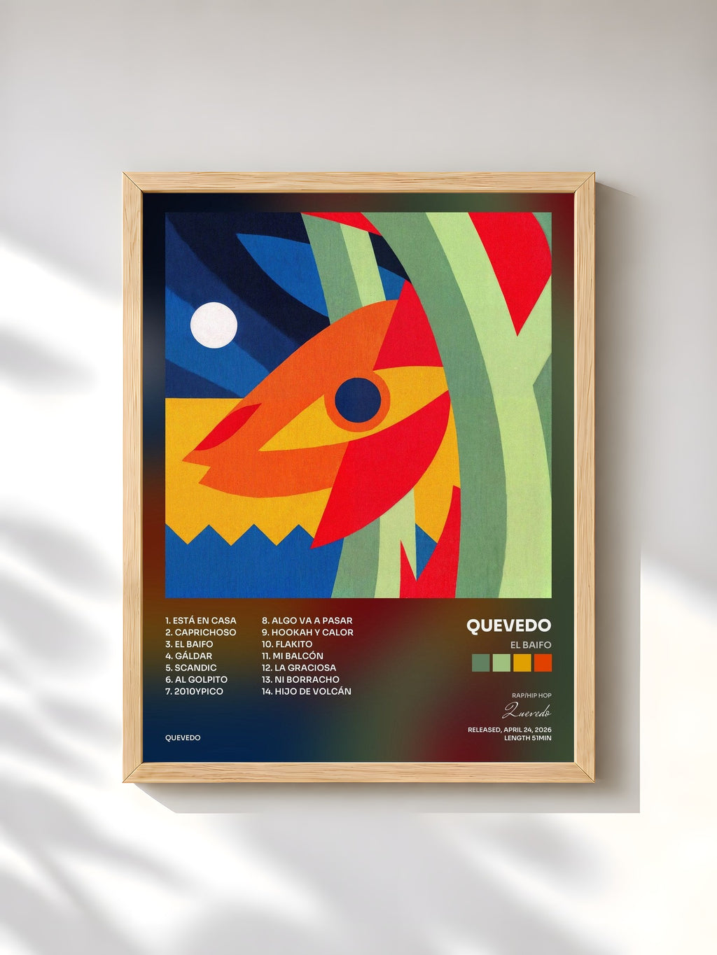 #bois Tableau de l'album EL BAIFO de Quevedo, cadre en bois brut, imprimé et encadré en France