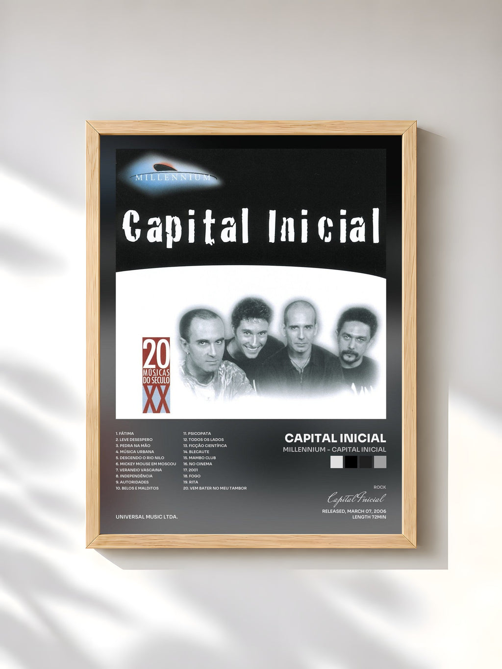 #bois Tableau de l'album Millennium - Capital Inicial de Capital Inicial, cadre en bois brut, imprimé et encadré en France