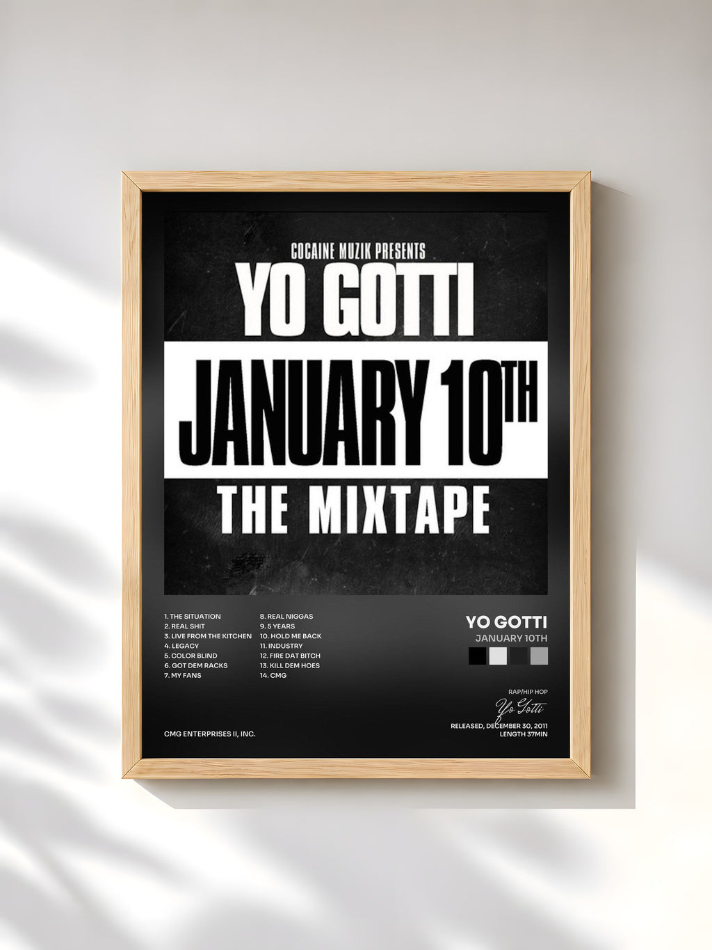 #bois Tableau de l'album January 10th de Yo Gotti, cadre en bois brut, imprimé et encadré en France