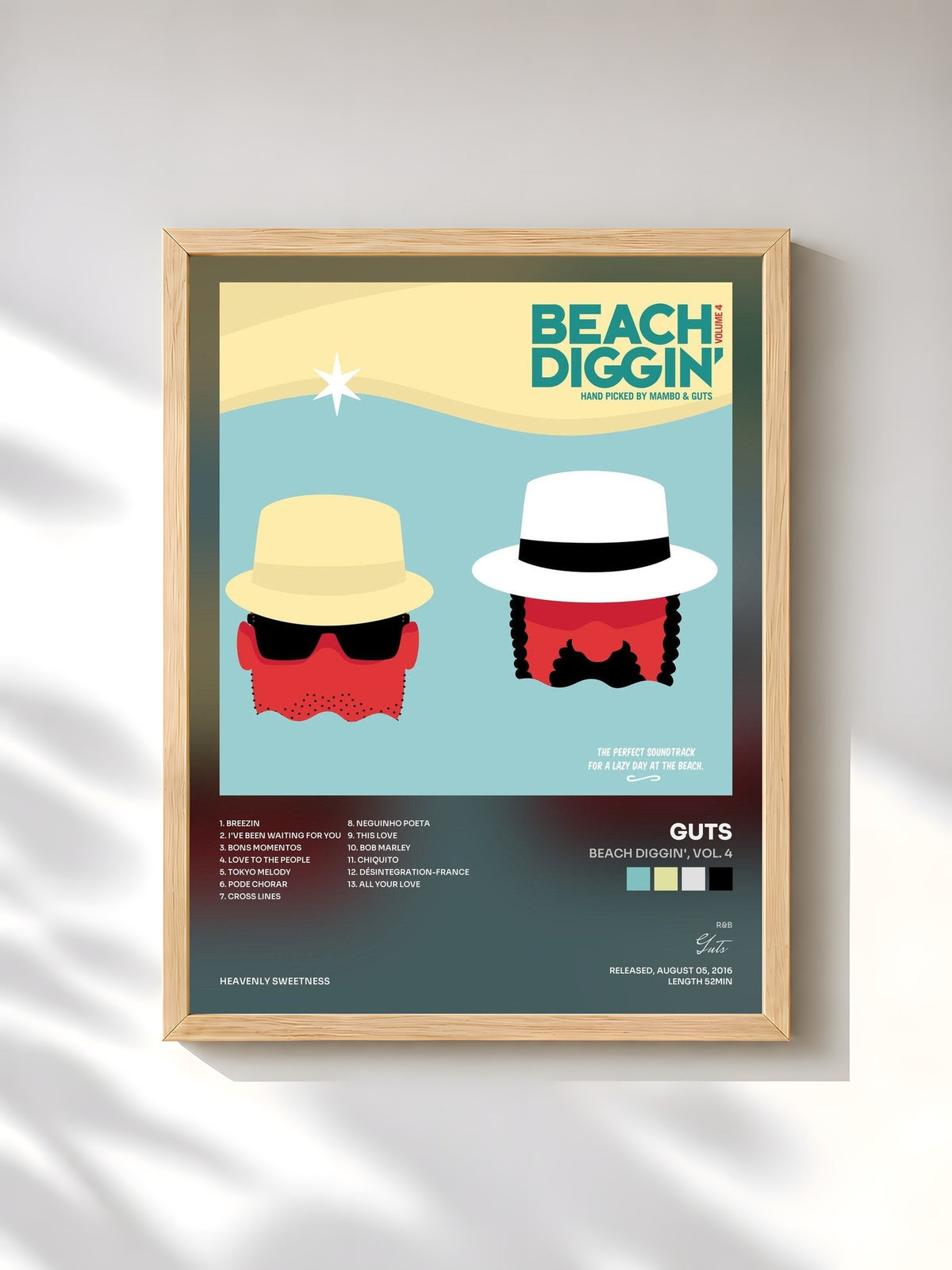 #bois Tableau de l'album Beach Diggin', Vol. 4 de Guts, cadre en bois brut, imprimé et encadré en France