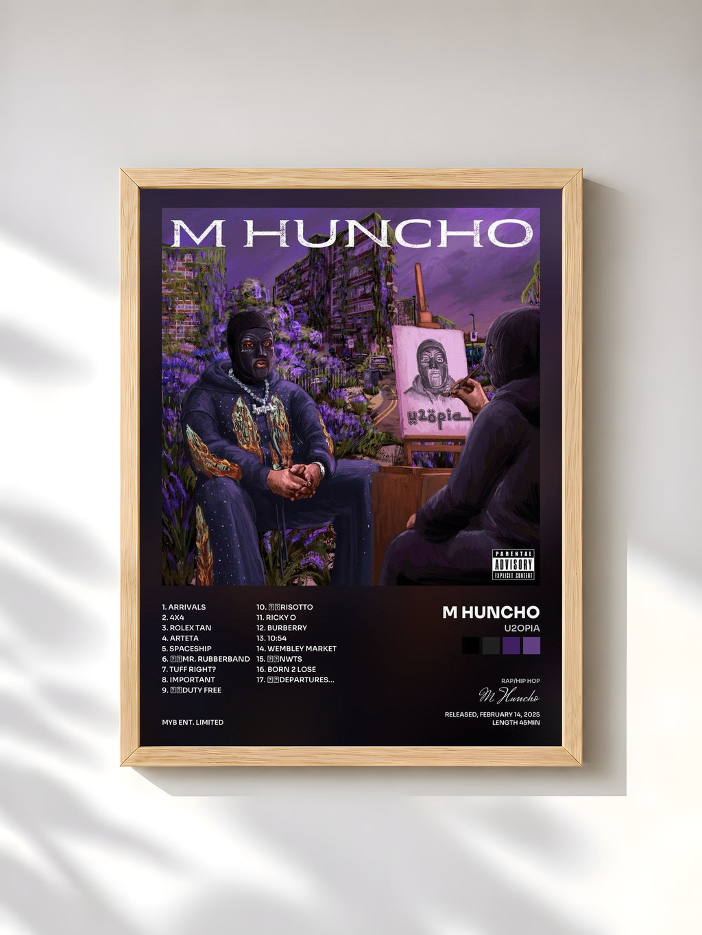 #bois Tableau de l'album U2OPIA de M Huncho, cadre en bois brut, imprimé et encadré en France
