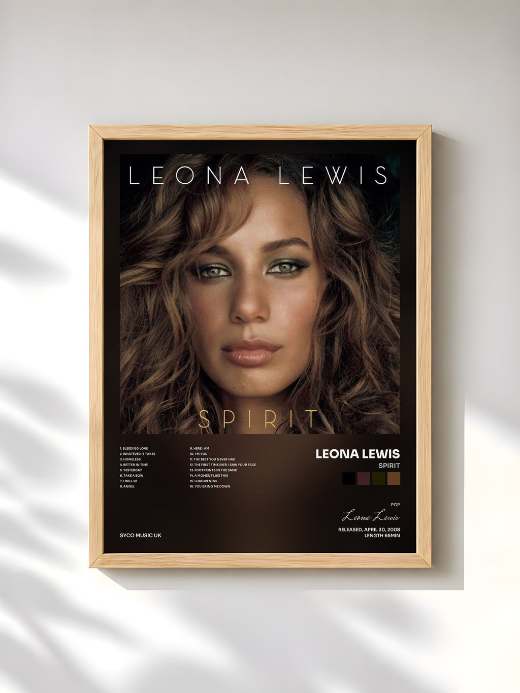 #bois Tableau de l'album Spirit de Leona Lewis, cadre en bois brut, imprimé et encadré en France