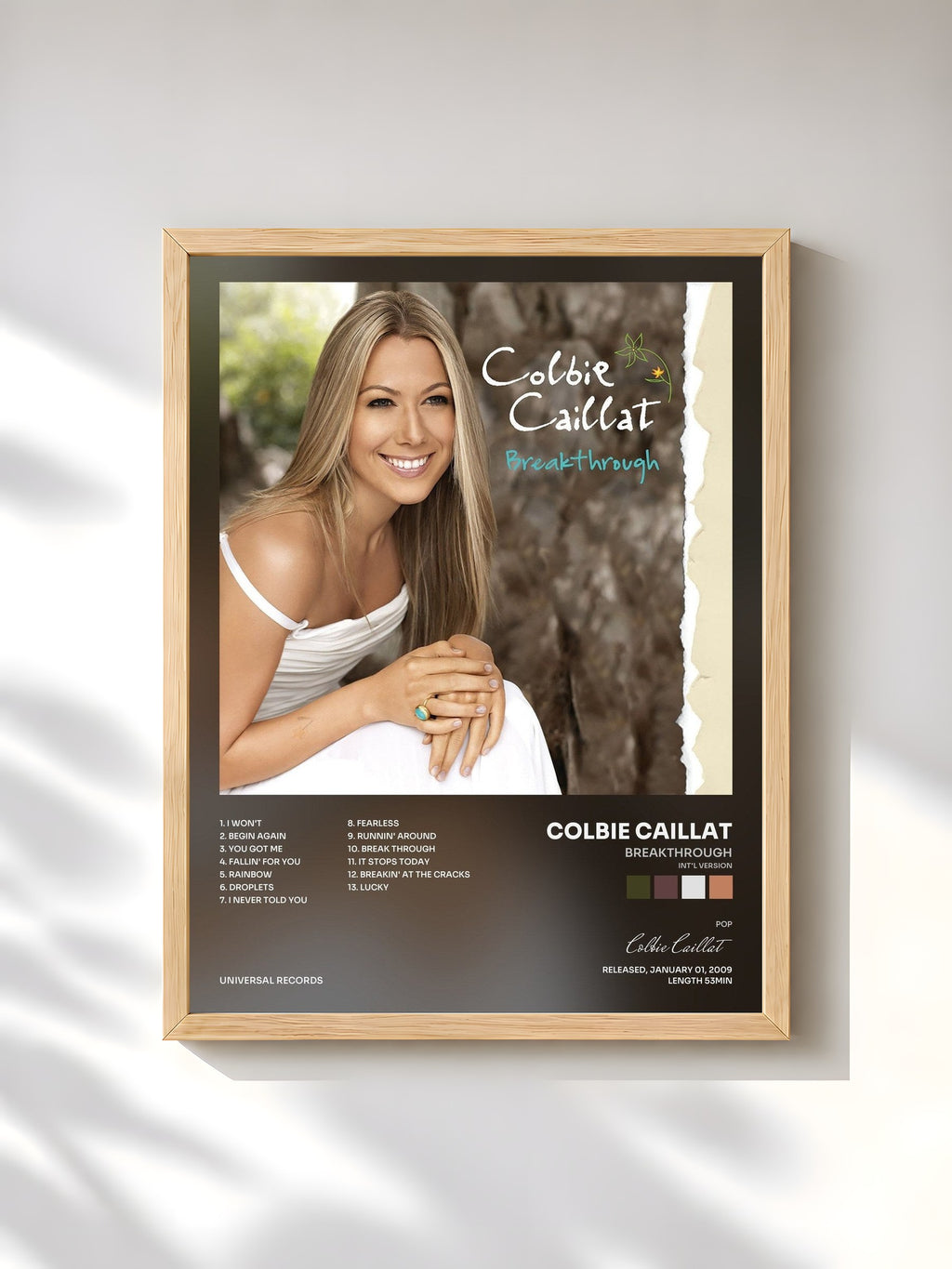 #bois Tableau de l'album Breakthrough (Int'l Version) de Colbie Caillat, cadre en bois brut, imprimé et encadré en France