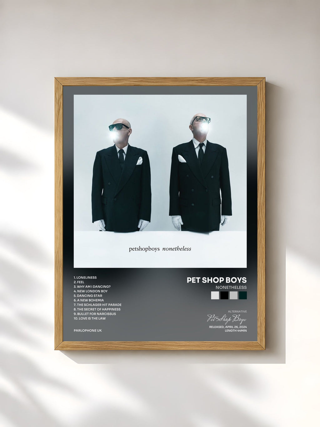 #bois Tableau de l'album Nonetheless de Pet Shop Boys, cadre en bois brut, imprimé et encadré en France