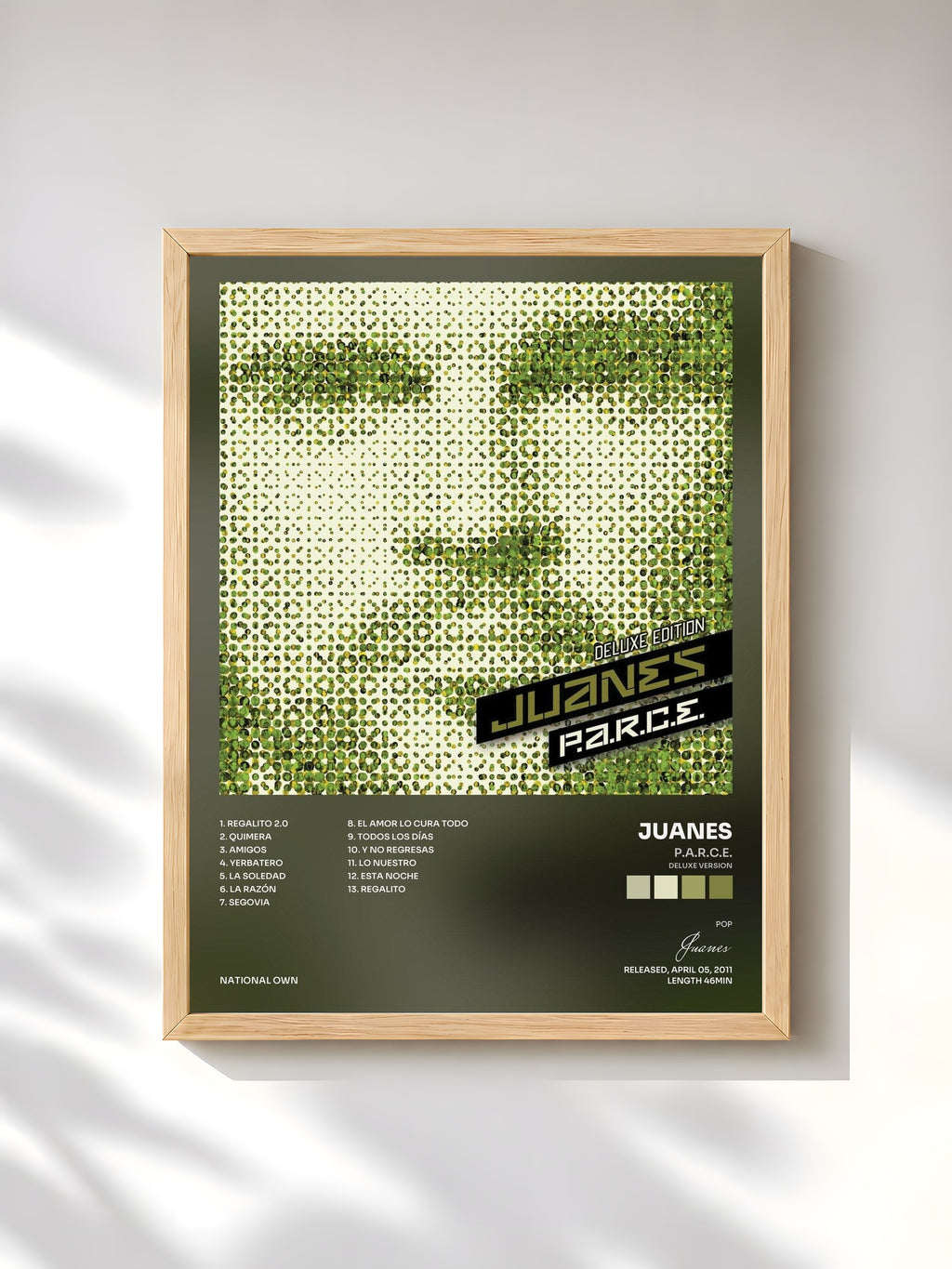 #bois Tableau de l'album P.A.R.C.E. (Deluxe Version) de Juanes, cadre en bois brut, imprimé et encadré en France