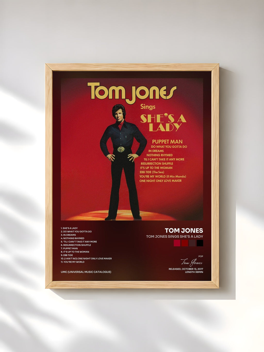 #bois Tableau de l'album Tom Jones Sings She's A Lady de Tom Jones, cadre en bois brut, imprimé et encadré en France