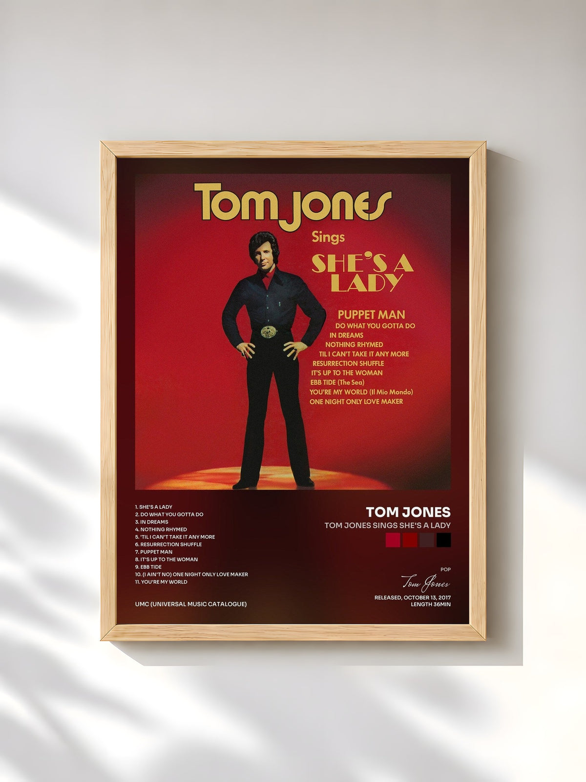 #bois Tableau de l'album Tom Jones Sings She's A Lady de Tom Jones, cadre en bois brut, imprimé et encadré en France