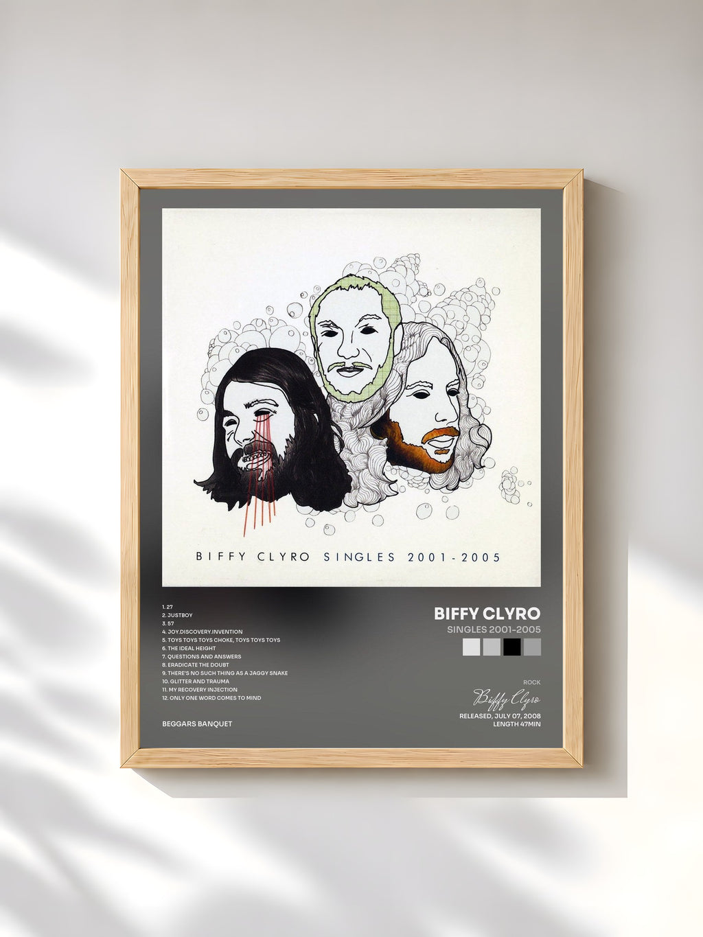 #bois Tableau de l'album Singles 2001-2005 de Biffy Clyro, cadre en bois brut, imprimé et encadré en France