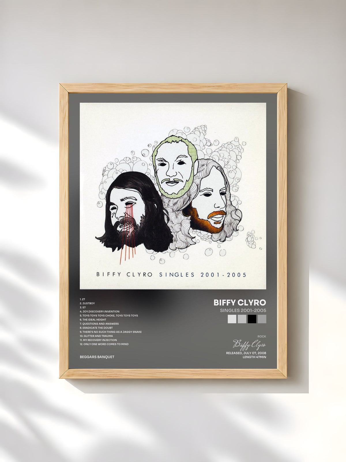 #bois Tableau de l'album Singles 2001-2005 de Biffy Clyro, cadre en bois brut, imprimé et encadré en France