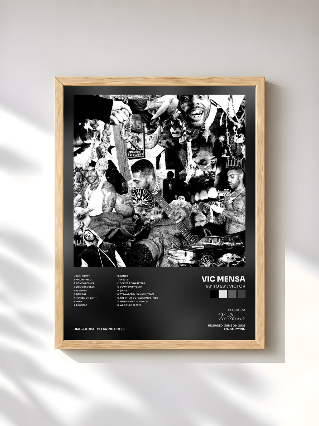 #bois Tableau de l'album 93' to 23' : VICTOR de Vic Mensa, cadre en bois brut, imprimé et encadré en France