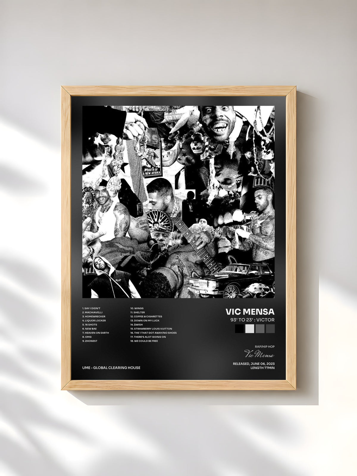 #bois Tableau de l'album 93' to 23' : VICTOR de Vic Mensa, cadre en bois brut, imprimé et encadré en France