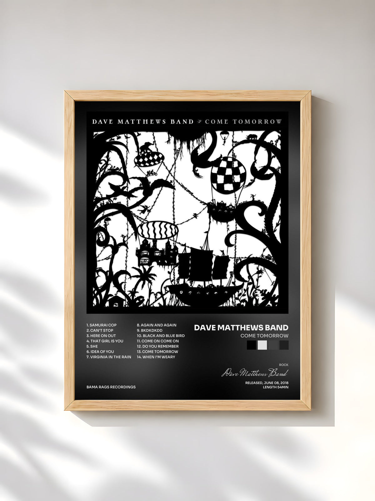 #bois Tableau de l'album Come Tomorrow de Dave Matthews Band, cadre en bois brut, imprimé et encadré en France