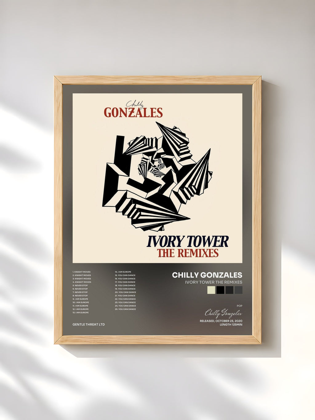 #bois Tableau de l'album Ivory Tower The Remixes de Chilly Gonzales, cadre en bois brut, imprimé et encadré en France