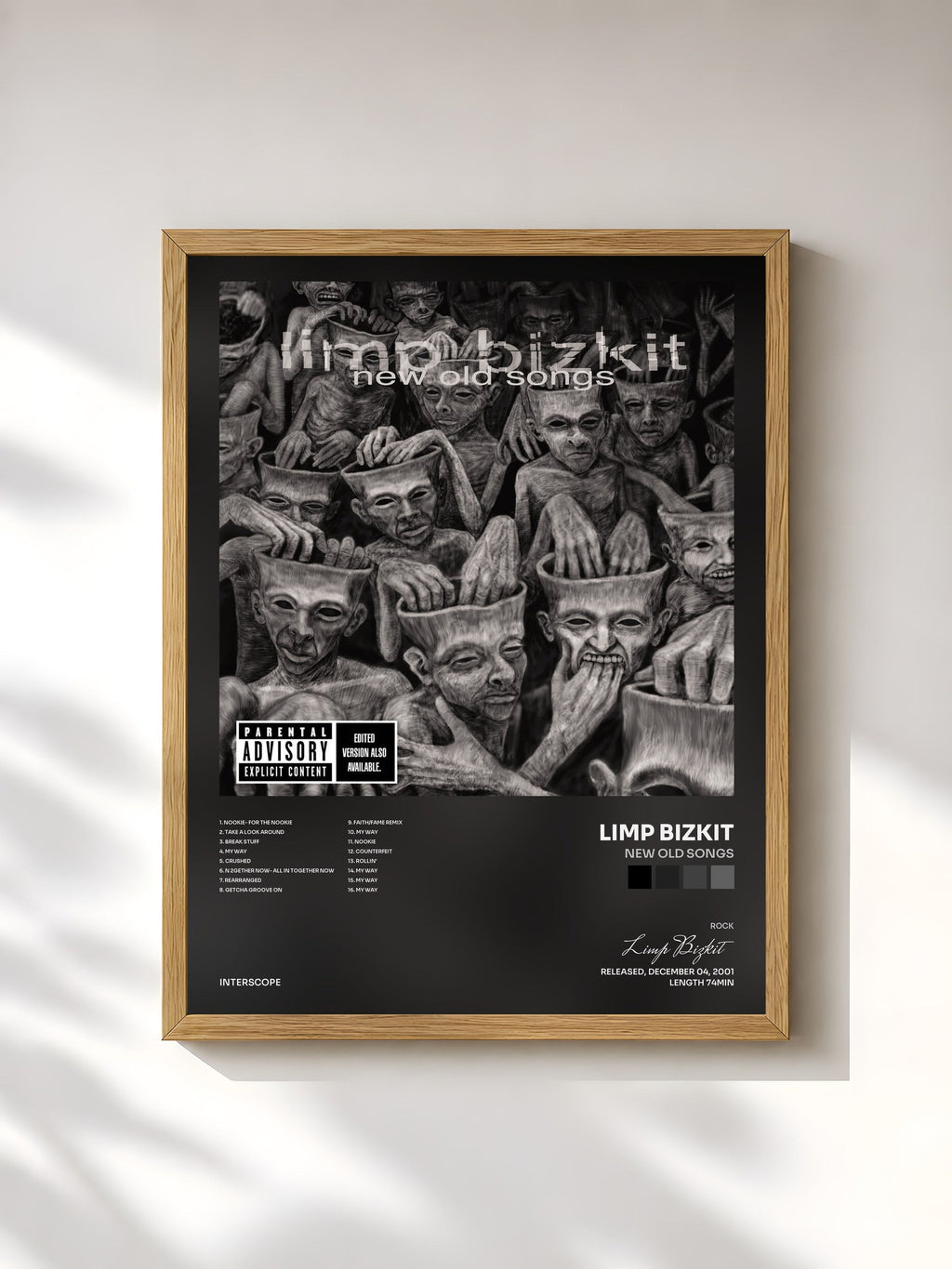 #bois Tableau de l'album New Old Songs de Limp Bizkit, cadre en bois brut, imprimé et encadré en France