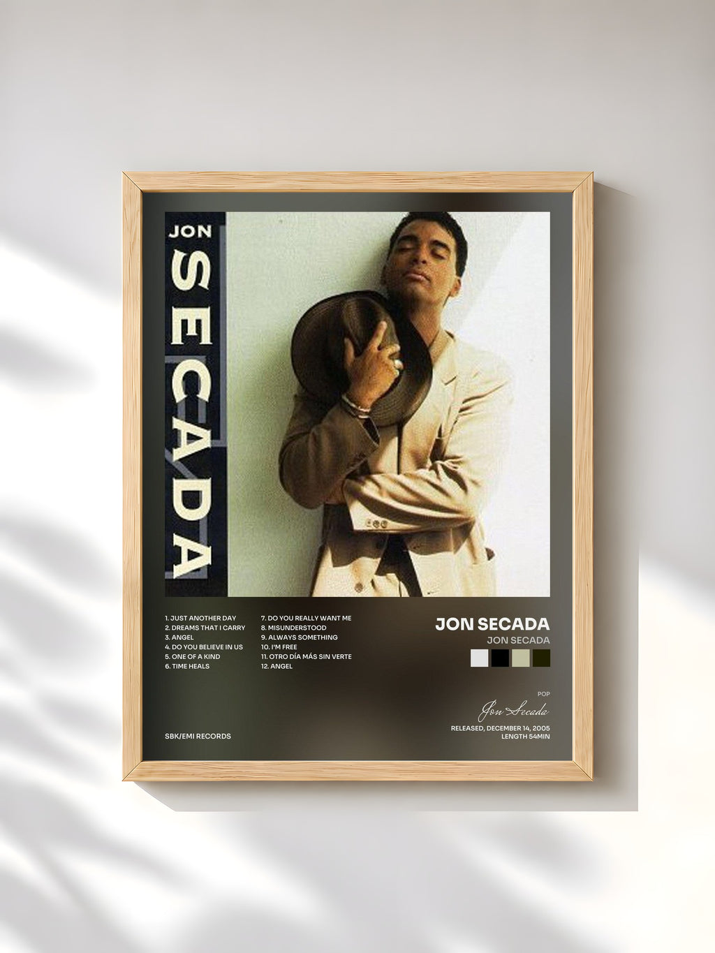 #bois Tableau de l'album Jon Secada de Jon Secada, cadre en bois brut, imprimé et encadré en France