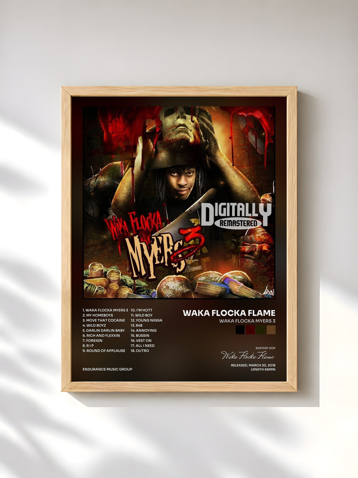#bois Tableau de l'album Waka Flocka Myers 3 de Waka Flocka Flame, cadre en bois brut, imprimé et encadré en France